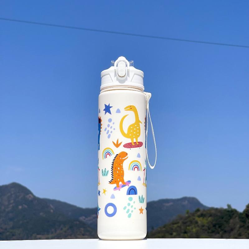 Plastic 800ML Dinosaur Water Bottle Kids Sippy Cup Leakproof with Silicone Straw for School Outdoor Camps