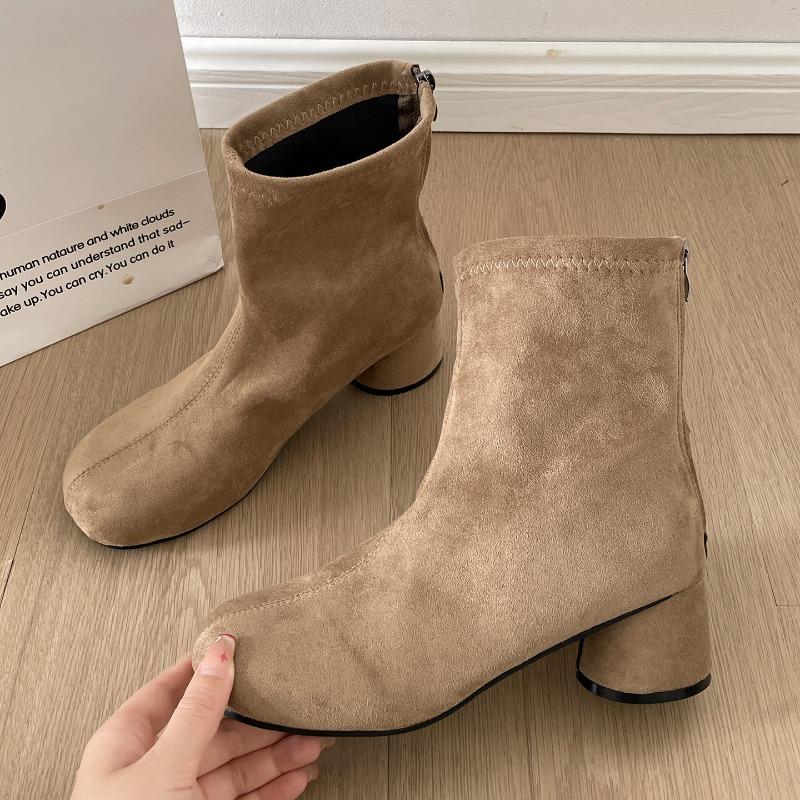 Винтажные стрейчевые облегающие женские ботильоны до щиколотки, модные туфли с острым носком и толстым каблуком, уличный стиль, банкетная вечеринка, короткие ботильоны для женщин