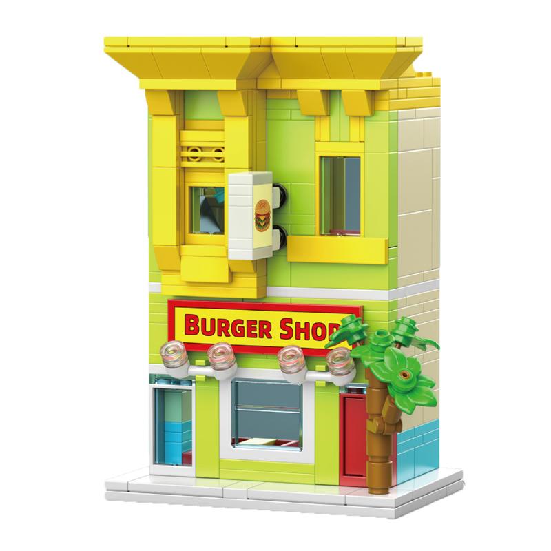 Новый Магазин Бургеров Вид на Городскую Улицу Строительные Блоки Игрушки 342 Детали Мелкие Строительные Блоки Образовательные Игрушки Для Детей Подарки
