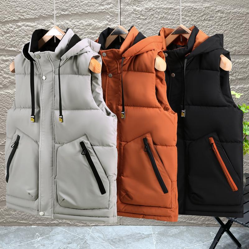 Большой размер M-5XL Зимние безрукавки Мужские Толстые Верхняя одежда Мода Мужской Теплый Жилет С Капюшоном