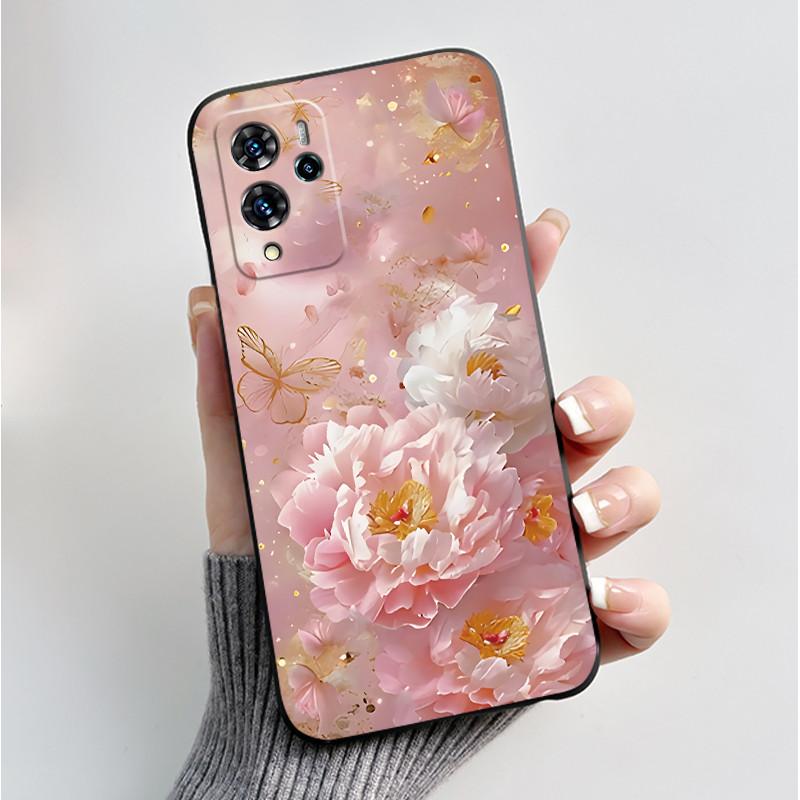 Чехол для ZTE V40 Pro 9046 Черный Желе Мягкий Силикон ТПУ Узор Бабочки Цветы Защитный Чехол для Телефона Для ZTE Blade V40 Pro Задняя Крышка