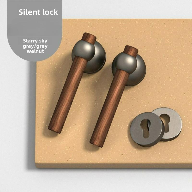 Middle Ancient Style Walnut Wood Interior Door Lock, Household Bedroom Silent/magnetic Universal Door Handle Lock