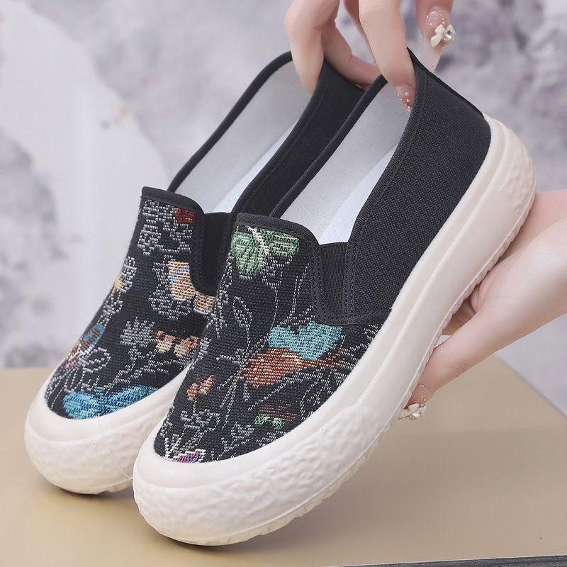 2024 Spring New Loafers Canvas Women's Shoes Lazy One-pedal Platform Fisherman Shoes Fashion Casual Cloth Shoes Women