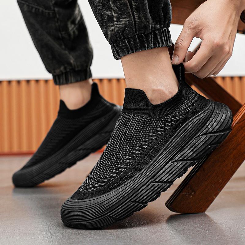 Модные мужские кроссовки лето черные летящее плетение дышащая сетка zapatos hombres повседневные быстросохнущие мягкая подошва спортивная обувь дышащие уличные