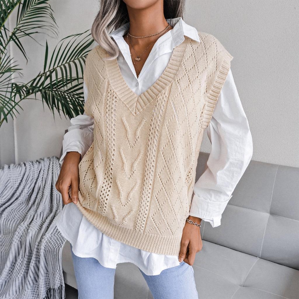 Women V-Neck Casual Loose Knit Sweater Vest