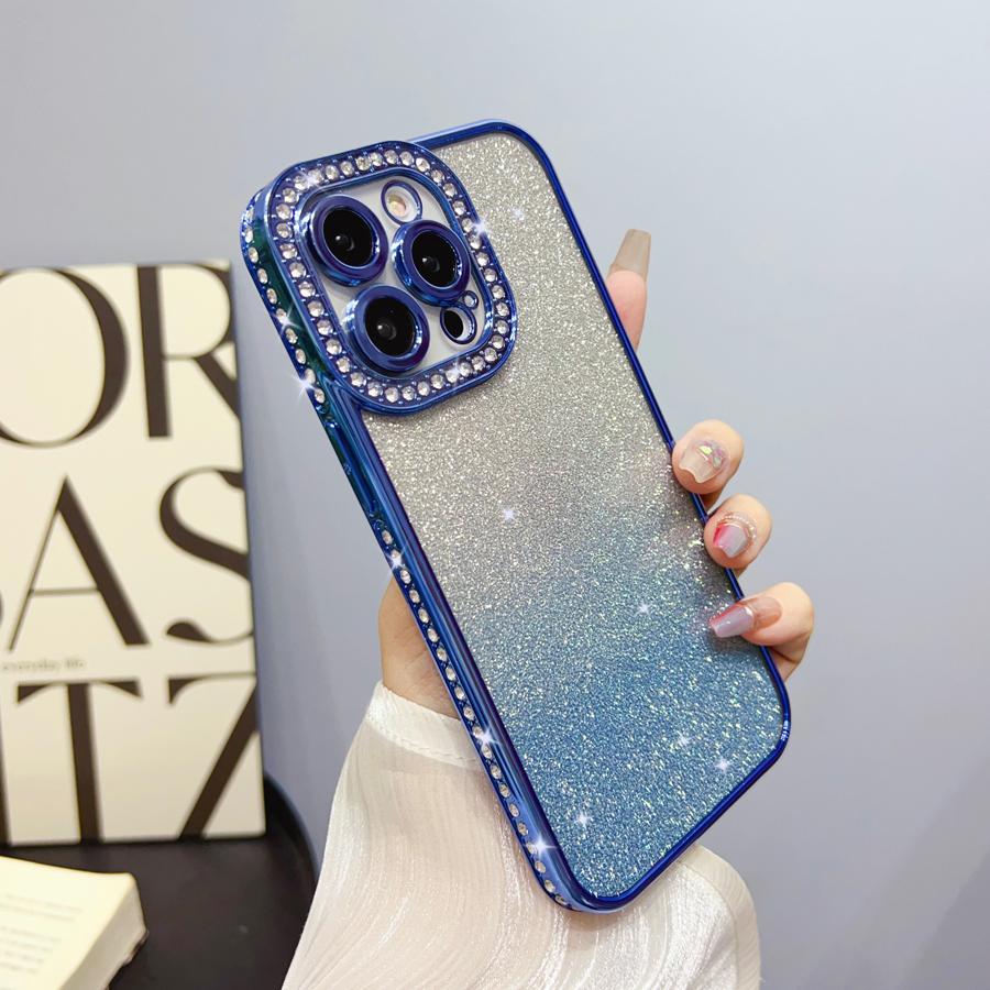 Electroplated Bling Glitter Diamond Gradient Colorful Phone Case For iPhone 15 Pro Max 11 12 13 14 Pro Max Transparent Soft Silicone Cover