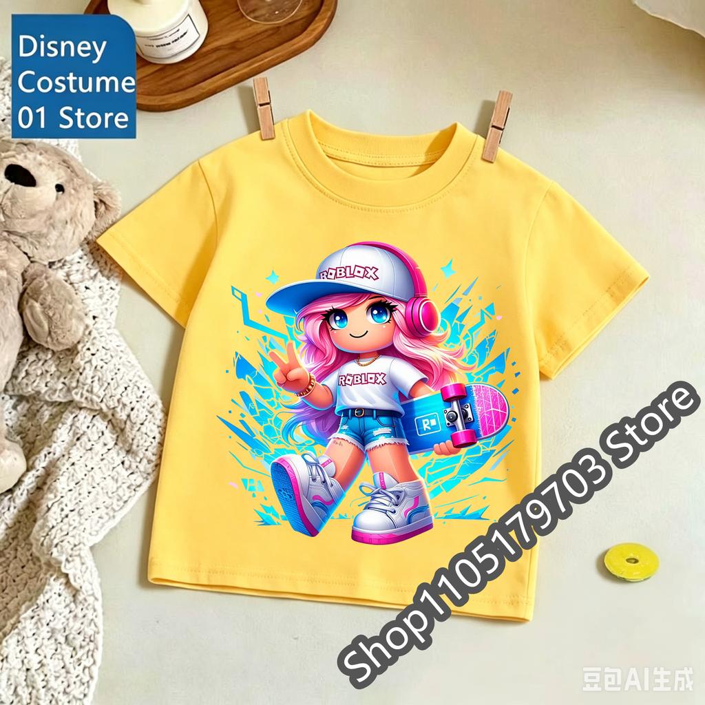 Kids Roblox Summer Print TShirt Colorful Graphic Tee for Gaming Fans Fashionable and comfortable and Comfortable Childrens Top