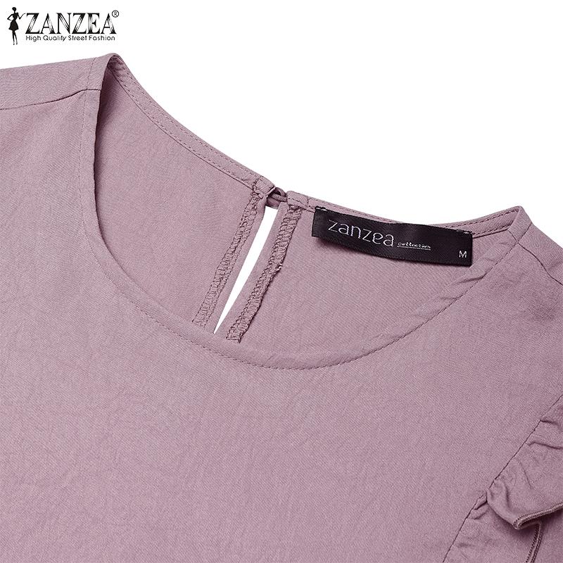 ZANZEA Женское праздничное повседневное платье с круглым вырезом, свободного кроя, с длинным рукавом