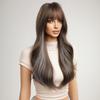 HAIRCUBE Длинный коричневый, синий, волнистый, волнистый, парик из натуральных волос для женщин, повседневные термостойкие искусственные волосы с челкой