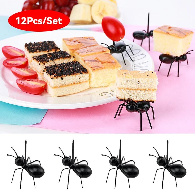 12 PCS Ants Food Fruit Picks Decoration Ant Shape Forks Snack Cake Dessert Tableware for Home Kitchen Party Dinner Fruit Pick