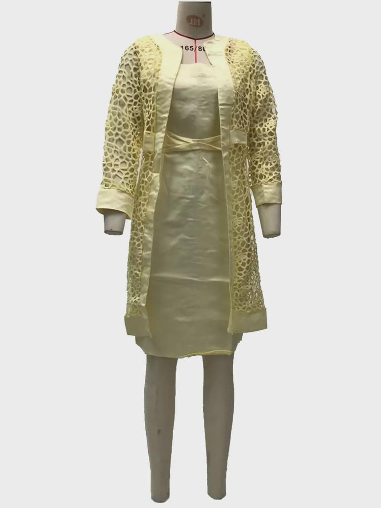 Женский комплект из цветного кружевного кардигана и платья 2025 года - включает два пальто