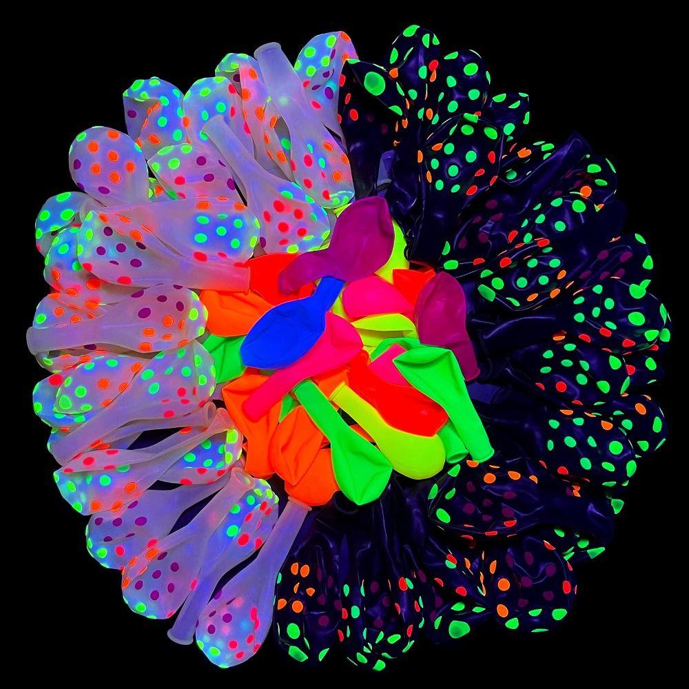 120 шт. резиновые УФ-шарики в горошек с черным светом в форме сердца и звезд, светящиеся гелиевые шары для свадьбы
