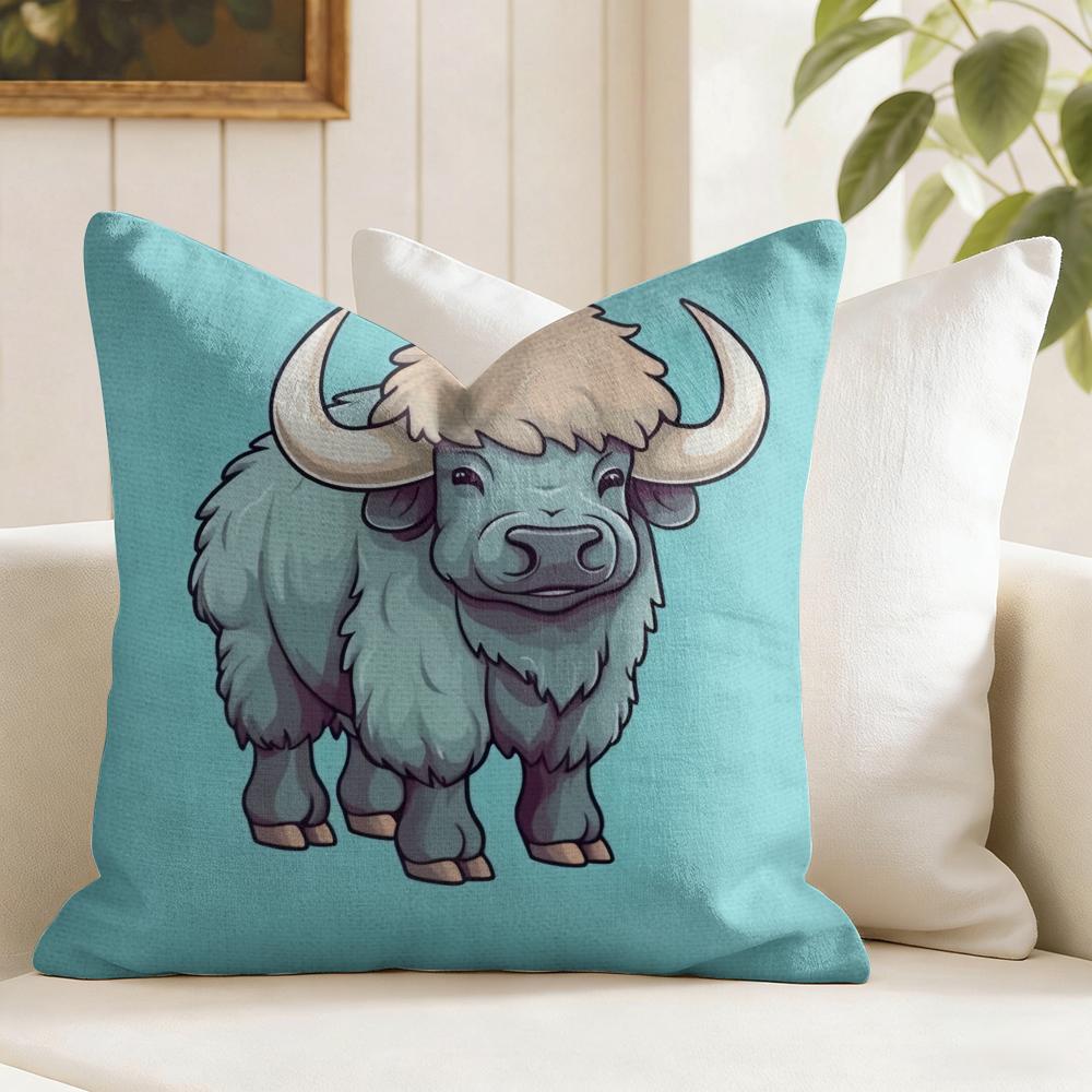 Cool Highland Cow Cushion Cover Natural Linen Pillow Cover DoubleSided Print Cushion Cover for Sofa Home Decor