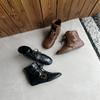 Height-increasing Boxing Boots Women's Fashionable Buckle-up Round Head Platform Maillard Brown Retro Strap Medium Tube Short Boots