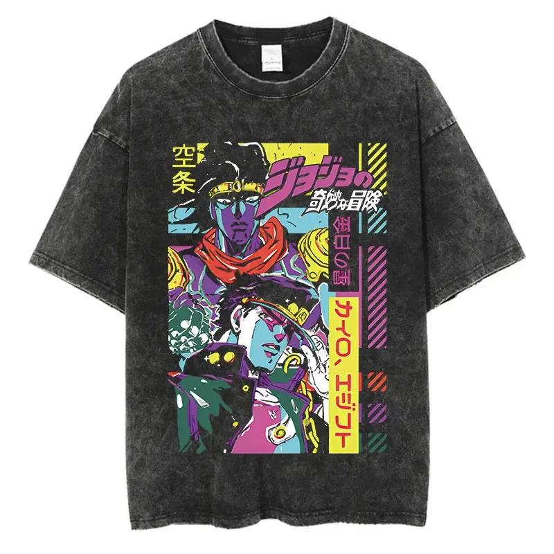 Винтажные стираные Аниме Принты JoJo's Bizarre Adventure Новое Поступление Чистый Хлопок Модные Мужские Футболки