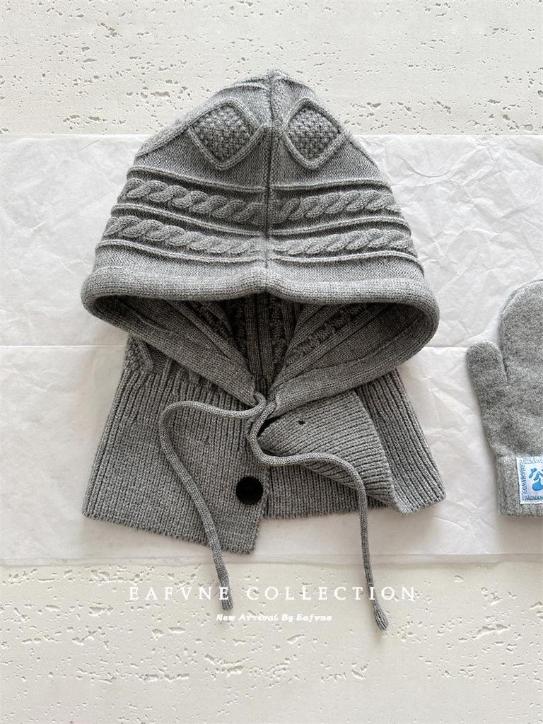 Korean Style Wool Balaclava & Twisted Gloves Set for Women - Perfect for Autumn and Winter