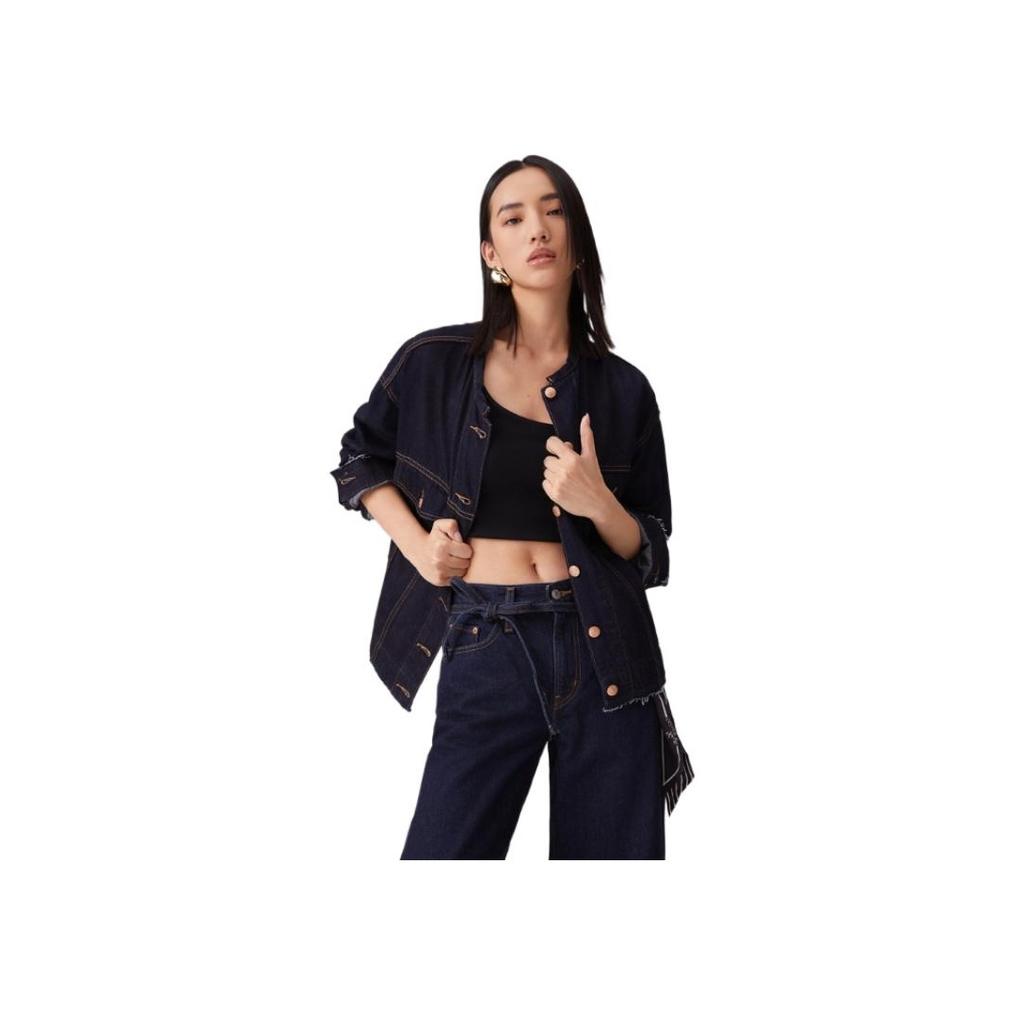 Levis 90-х Свободный крой Плечевая Универсальная Простая Куртка Женская Куртка Темно-синий 001C2-0001