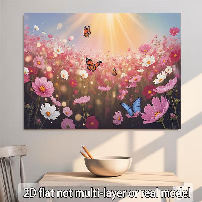 2D Spring Flower Butterfly Backdrop, Dreamy Garden Photography Background