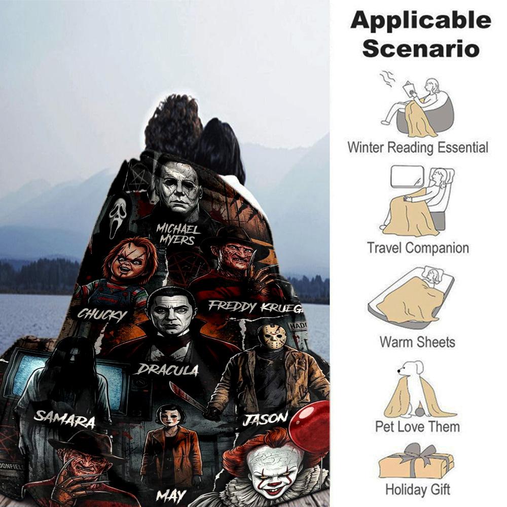 Horror Movie Series Print Flannel Blanket High Quality Warm Comfortable Cover for All Seasons Perfect for Gifts Home Decor