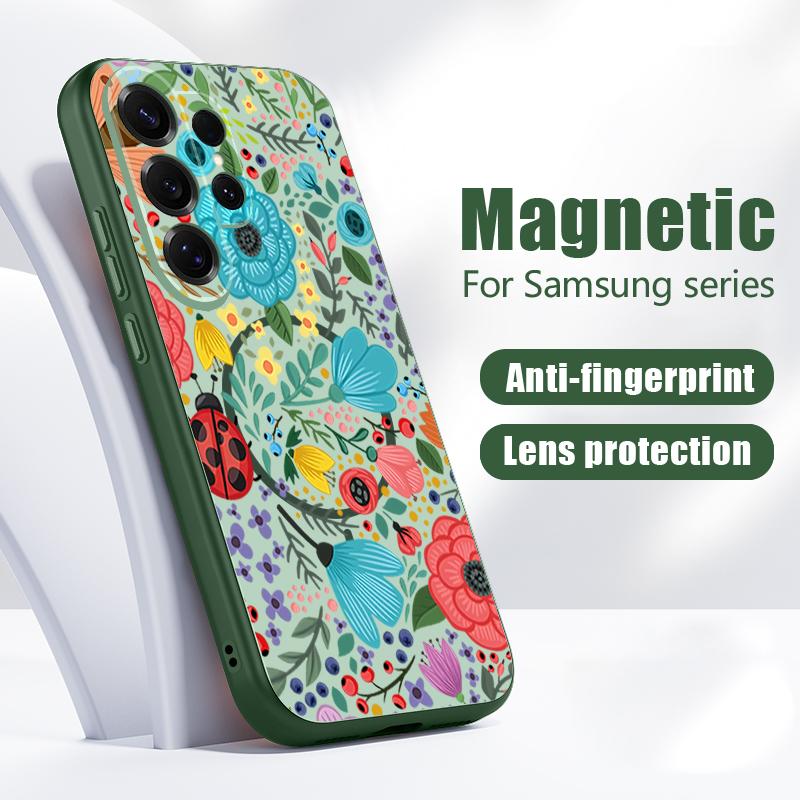 Чехол с цветочным узором «Лавандовый Пион Роза» для Samsung Galaxy S26 Ultra S25 Edge S24 Plus S23 FE S22 A17 A54 A55 A56 A57 5G Магнитный Для Magsafe Чехол