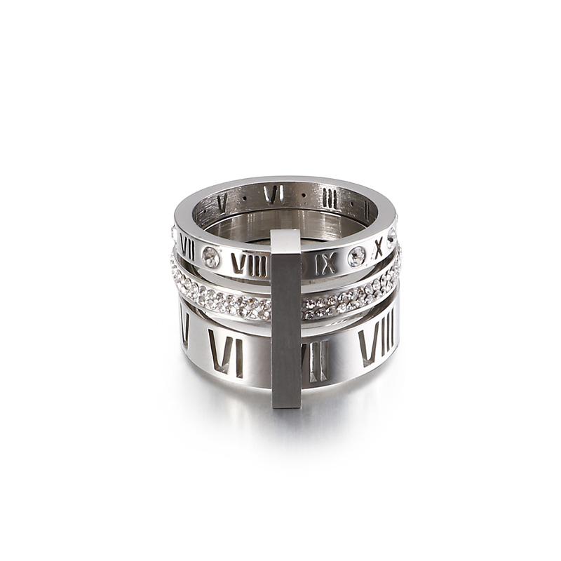 Roman Numeral Rhinestone Jewelry Stainless Steel Girl Pattern Charm Ring Ladies Mom Holiday Gift Size6-9