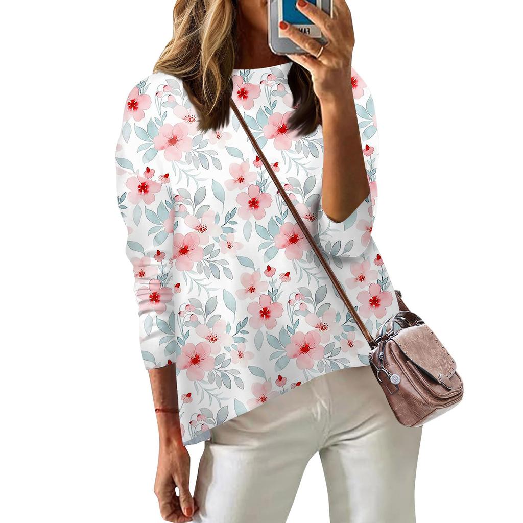 Женская футболка с принтом, длинный рукав, повседневная, выходного дня, модная, с заниженной линией плеч, с круглым вырезом, блузка