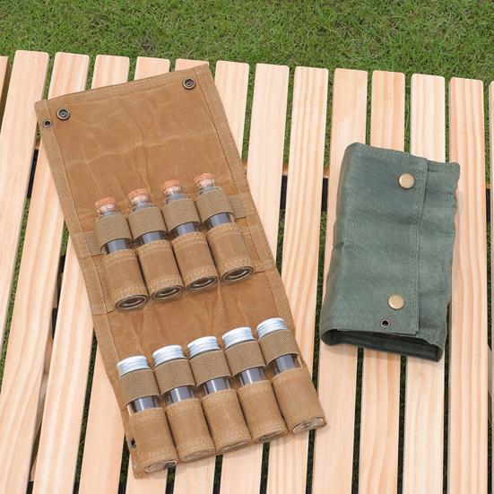 Portable Spice Bottle Organizer Bag Outdoor Camping Barbecue Picnic Seasoning Condiment Jar Container