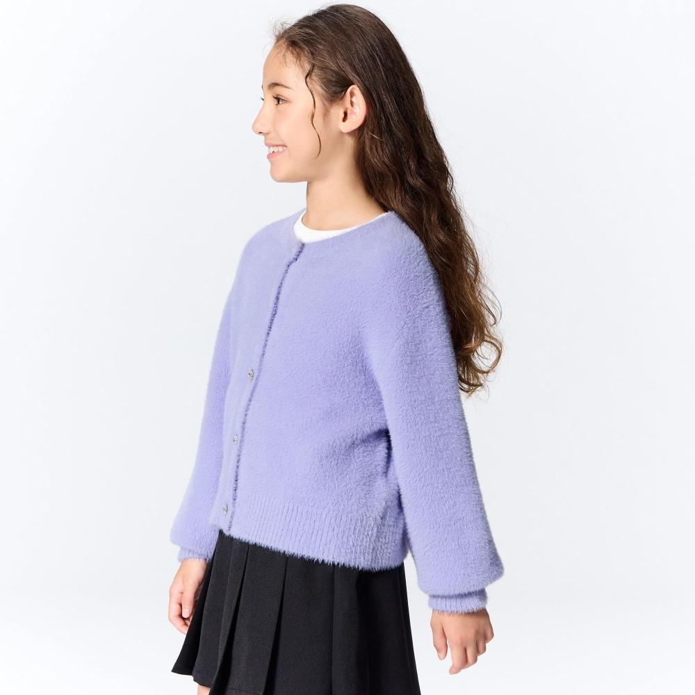 GU by Uniqlo Girls Shaggy Knit Bijou Button Cardigan