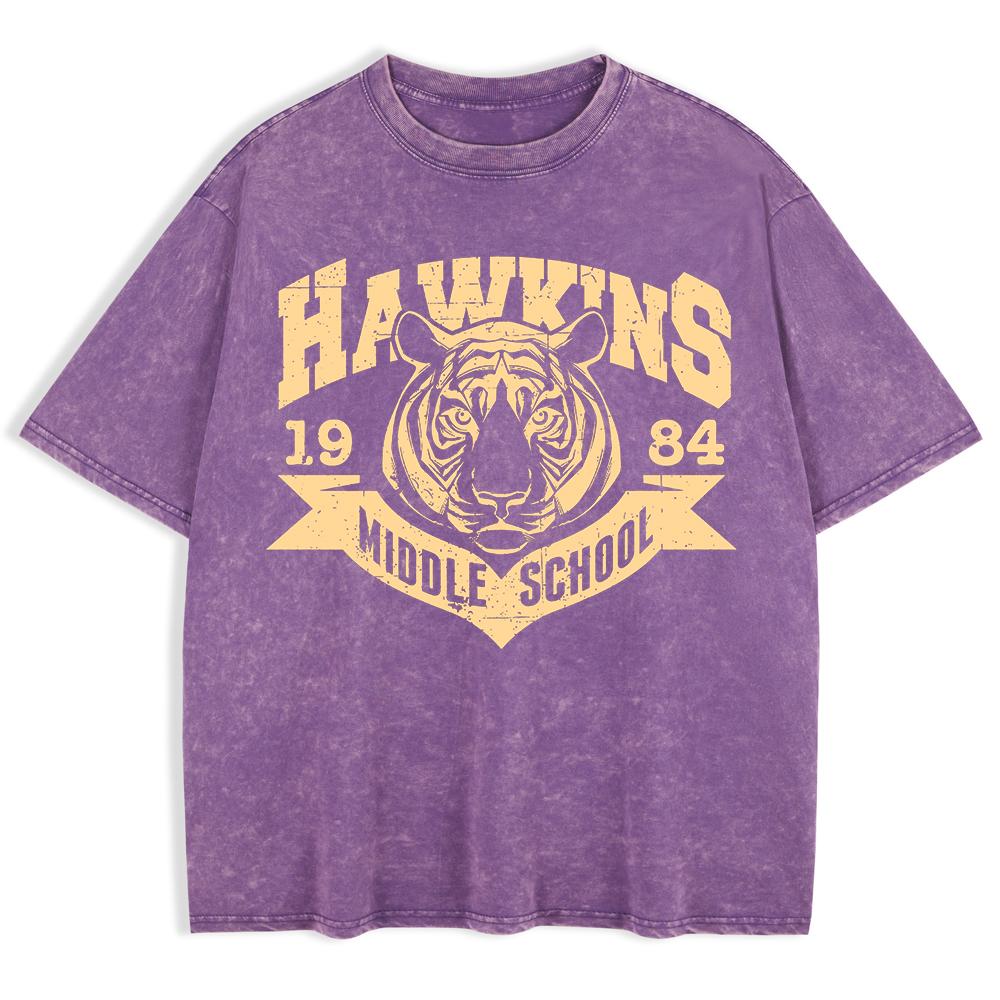 Школьные футболки Hawkins 1984 года, потертые, мужские, хлопковые, с коротким рукавом, уличные, с круглым вырезом, оверсайз, одежда