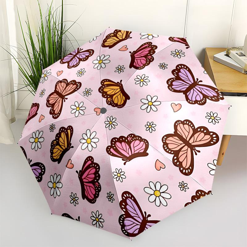 1pc Butterfly Floral Pattern Automatic Opening and Closing Folding Umbrella with 8 Iron Ribs - Portable, Foldable for Travel yy251124147