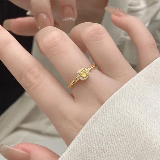 Кольцо с искусственным желтым кристаллом и инкрустацией со стразами, регулируемое кольцо на палец для свадебной вечеринки