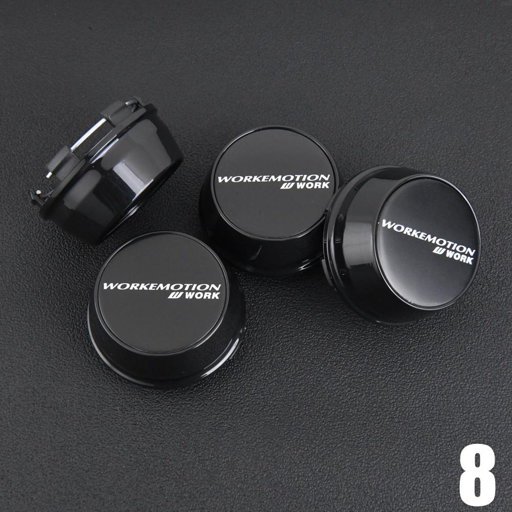 ASV1 4PCS JDM WORK Rim Cap 61mm Clip Sport Wheel Cap MEISTER EQUIP Emblem Sticker Wheel Center Cap Hub Cover Cap Black & Silver
