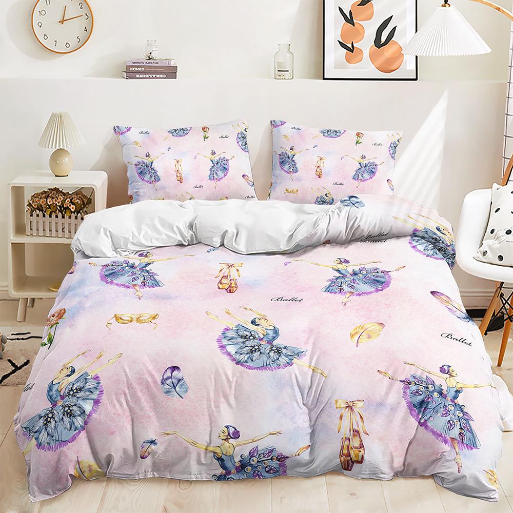 Набор стеганого одеяла и постельного белья из трех предметов с платьем принцессы балерины для детской комнаты
