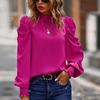 Пуловер с воротником-стойкой и пышными рукавами, блузка, женская плиссированная винтажная элегантная зеленая блузка, женская свободная осенняя рубашка цвета фуксии, топы 24373