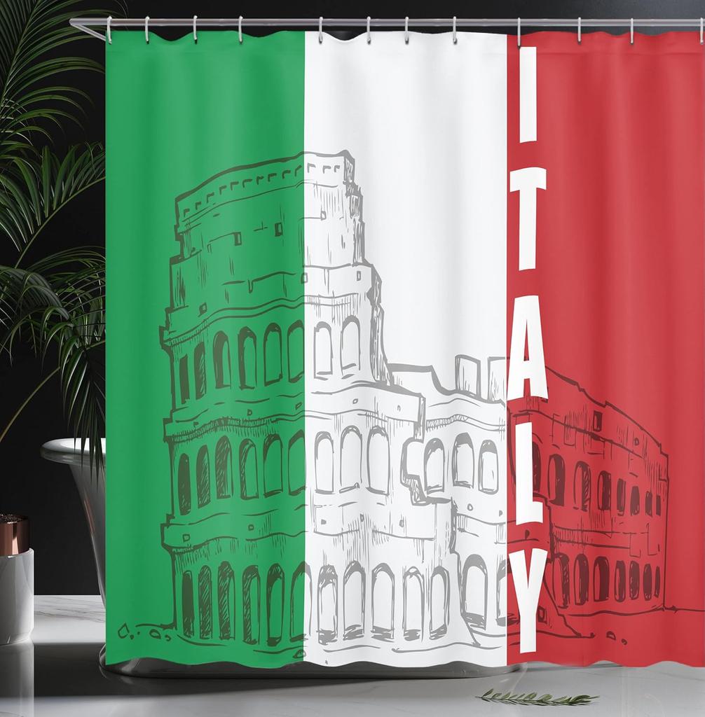 Italy Flag Shower Curtain Colosseum Design Italian Theme Decor National Pride Bathroom Linen180X230