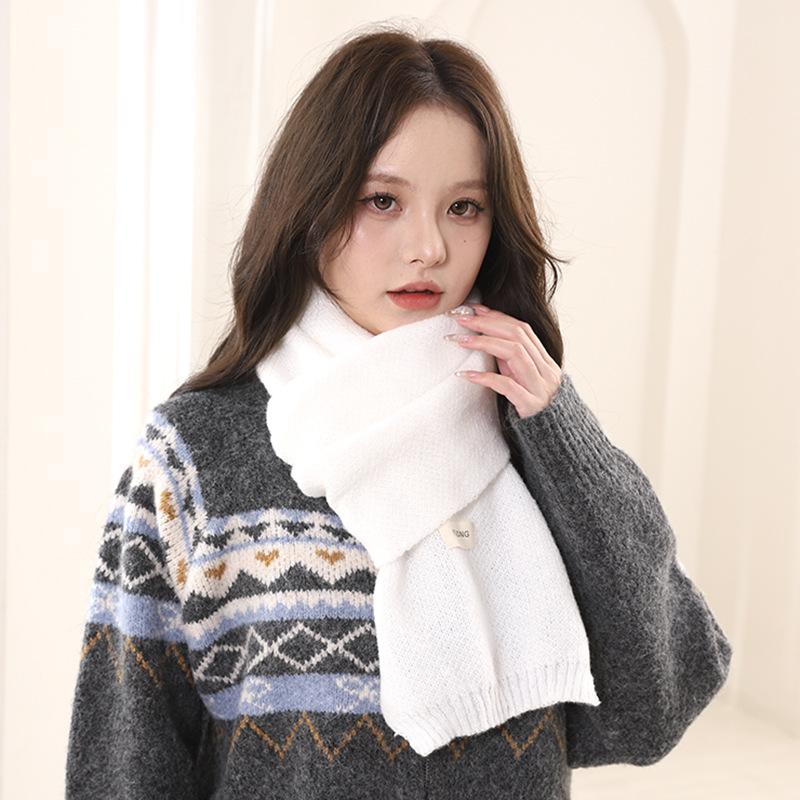Classic Solid Color Long Label Knitted Yarn Scarf For Women'S Autumn And Winter Korean Style Versatile Warm And Thick Student Scarf For Couples