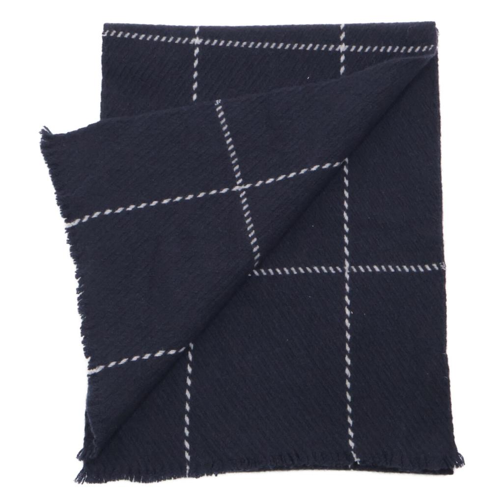 19 Andrea's 47 [Excellent Condition] 7708 SEAN Windowpane Cashmere Scarf 35X180 NAVYUsed