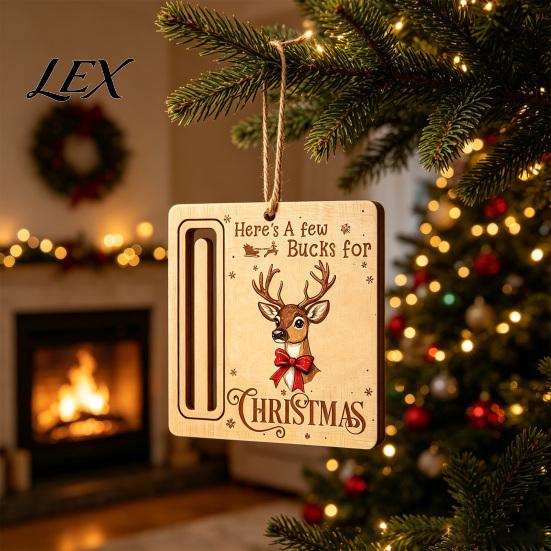 Personalized Cash Gift Tags Rustic Santa Reindeer Money Holder Ornament, Wooden Card Reusable Holiday Clip with Slot, Christmas Tree Hanging