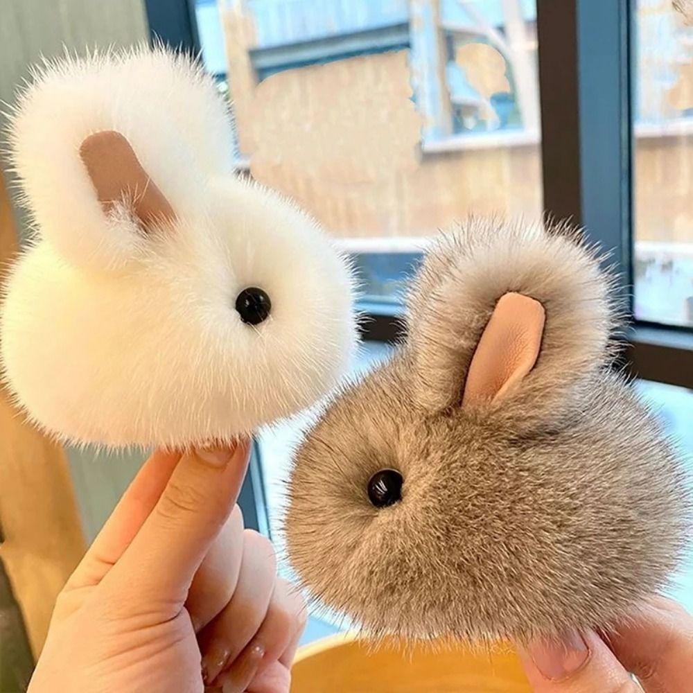 Ball Rabbit Keychain Plush Rabbit Shape Rex Rabbit Keychain Bunny Fur Hairball Keychain  Gift