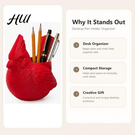 Cute Desktop Accessory 3D Printed Red Bird Pen Holder, Animal Pencil Anti-yellowing Stand Storage Cup, Organizer for Pencils, Makeup Brushes,