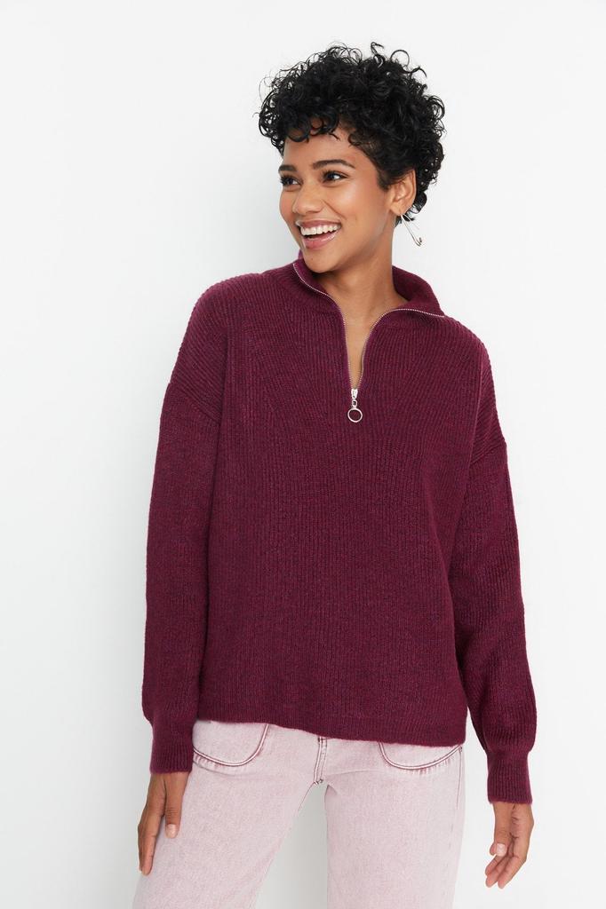 Женский свитер в элегантном стиле, зеленый мягкий текстурированный трикотаж на молнии, свитер