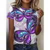 Summer Butterfly 3D Printed T-Shirts Plus Size Short Sleeve Top for Women's Versatile Loose Casual T-shirt