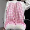 Women's Pink Plaid Loose Straight-Leg High Waist Wide-Leg Pants - Spring/Autumn 2025