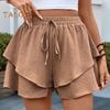 Женские летние шорты, эластичные, с высокой талией, регулируемые, с широкими штанинами, с оборками, многослойный дизайн, повседневные шорты