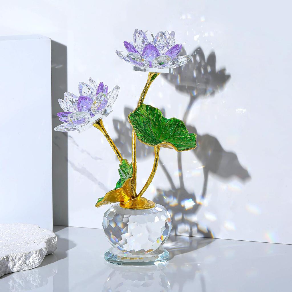 Кристаллический фиолетовый лотос Искусственный лотос удачи и благоприятный лотос K9 Кристаллический лотос для выхода на пенсию Удачный подарок на день для мамы Цветок, украшения, друзья,