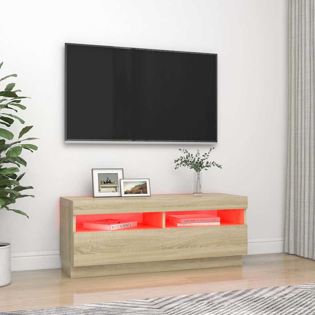Vidaxl Szafka Tv Z Oświetleniem Led, Dąb Sonoma, 100X35X40 Cm