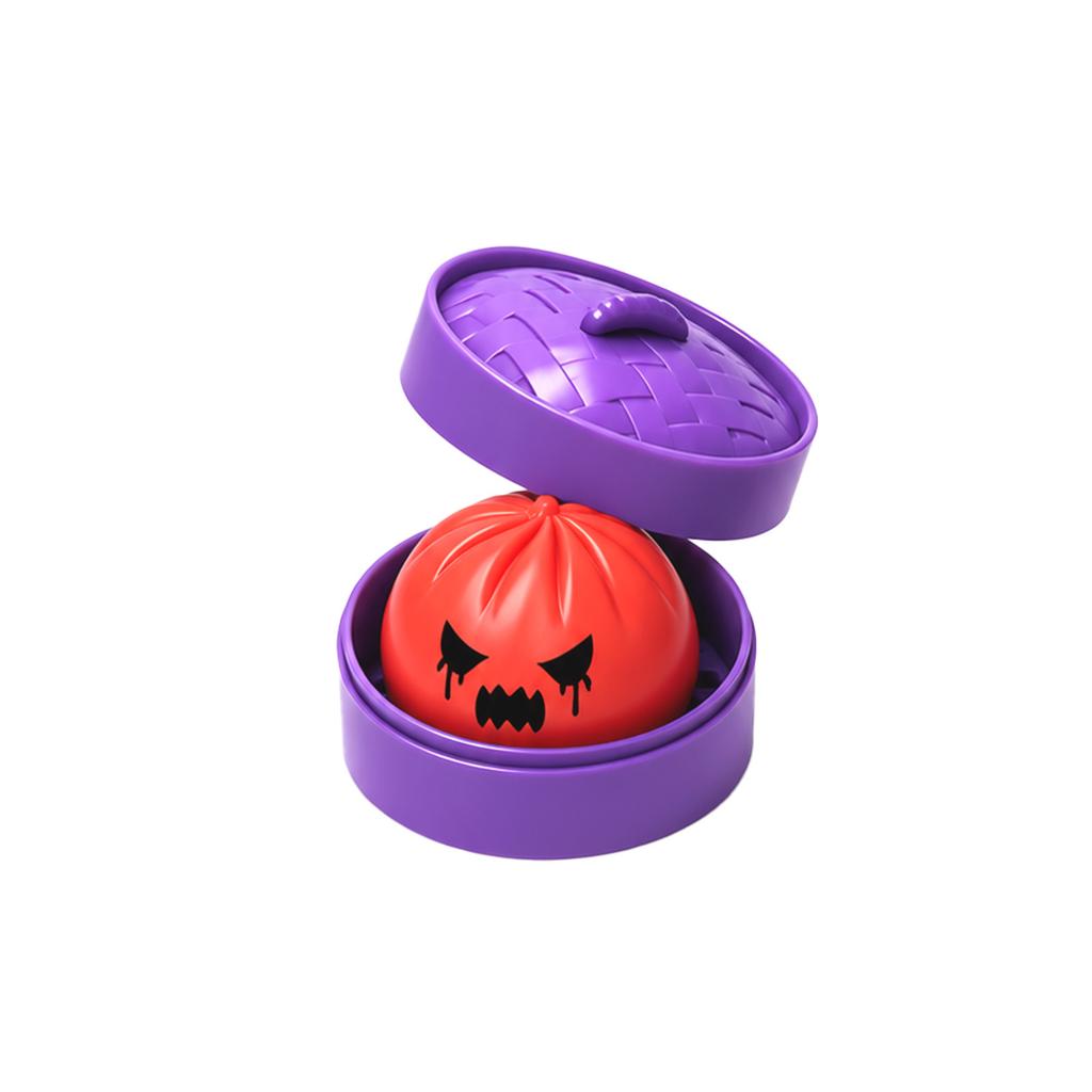 Halloween Purple Steamed Bun Squishy Toy Slow Rising Soft Rubber Squeeze Fidget Toy with Mini Steamer Stress Relief Desk Decor Party Gift