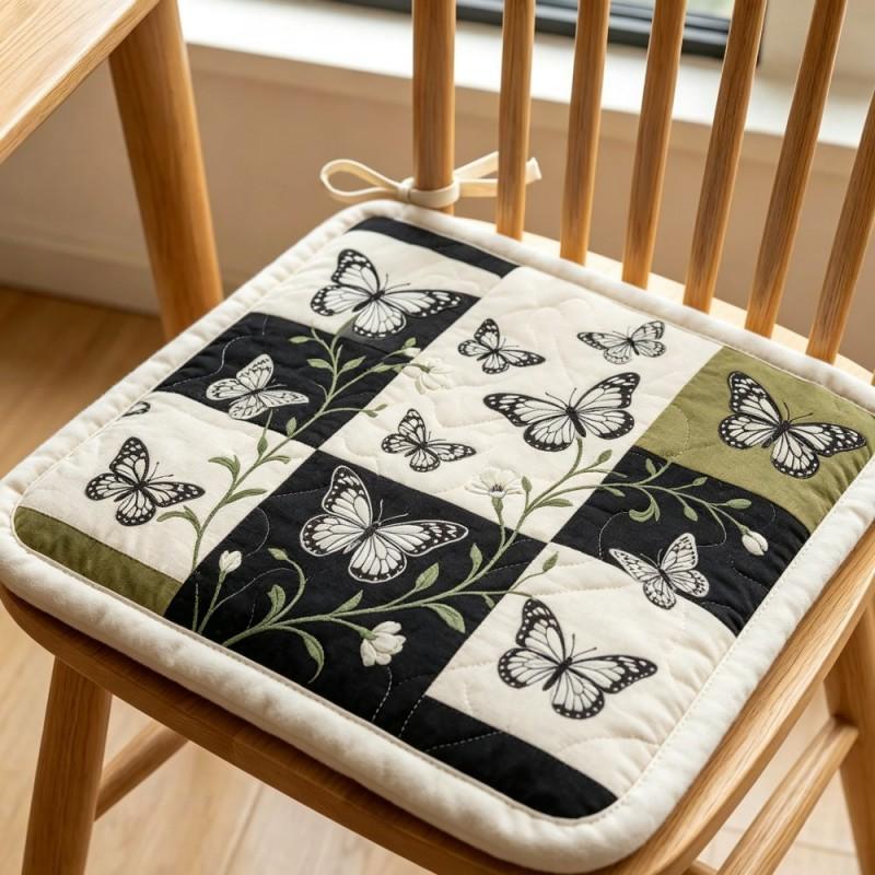 Quilted Printed Chair Cushion Flower Dining Room Living 18in 16in