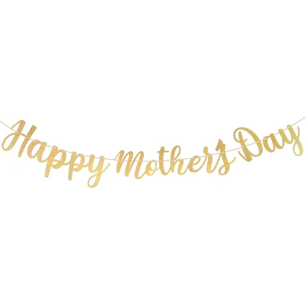 Happy Mother's Day Decorations Banner - NO DIY - Gold Glitter Mothers Day Party Supplies Decorations Backdrop Garland Love Decor for Mom Photo Props