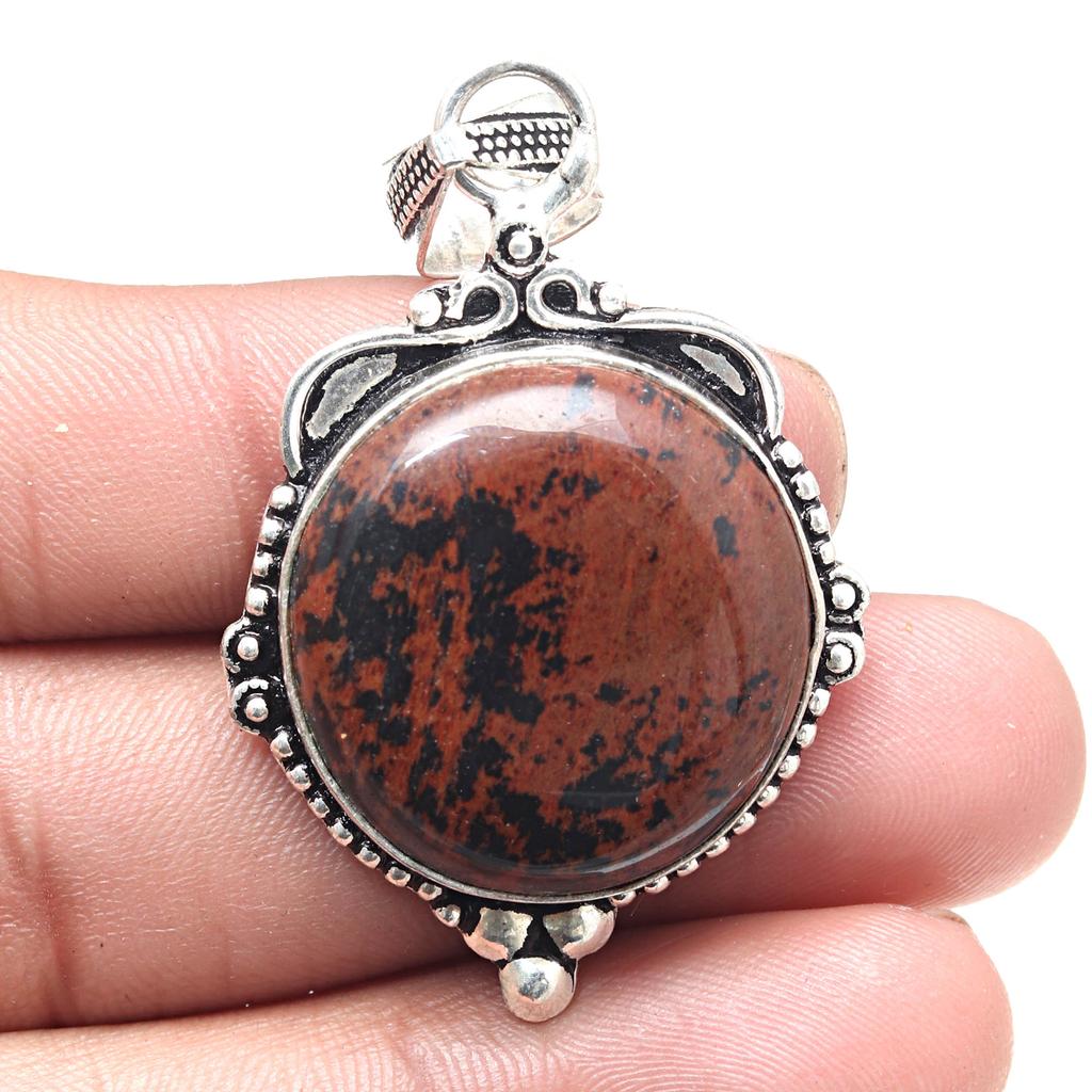Pendant Mahogany Obsidian Gemstone Valentine'Day Gift Silver Jewelry 2.25"